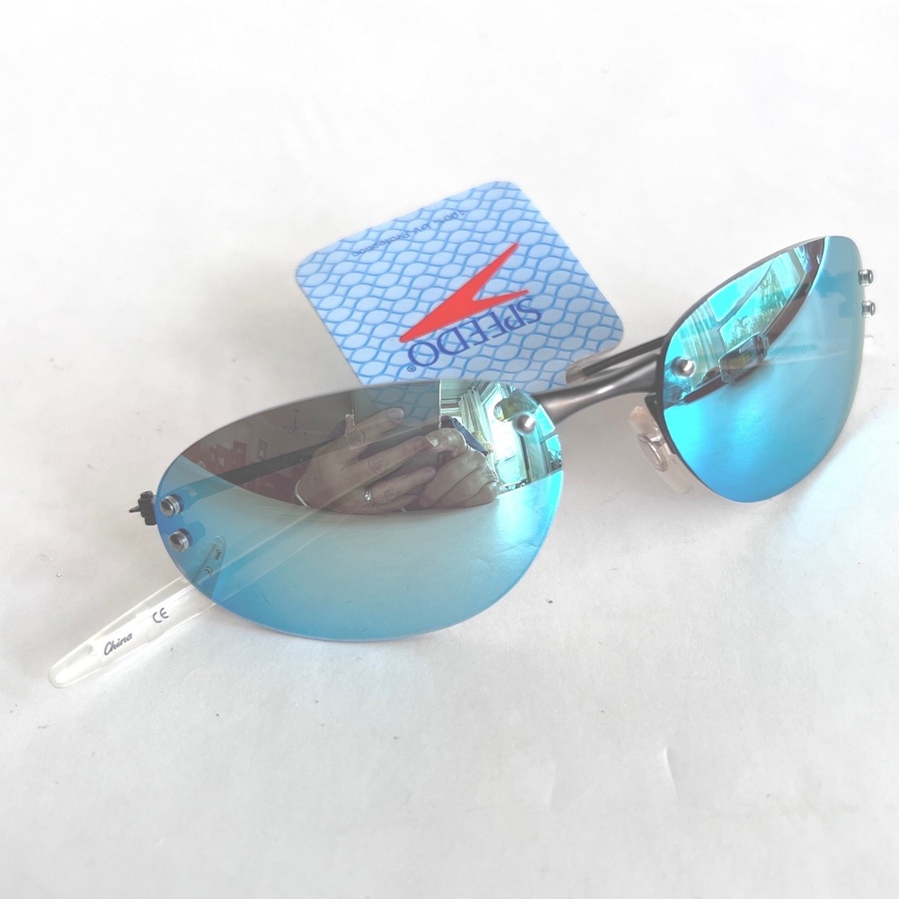 Speedo D031 Blue Mirrored Rimless Sport Sunglasses Y2K Cyber Gunmetal NEW